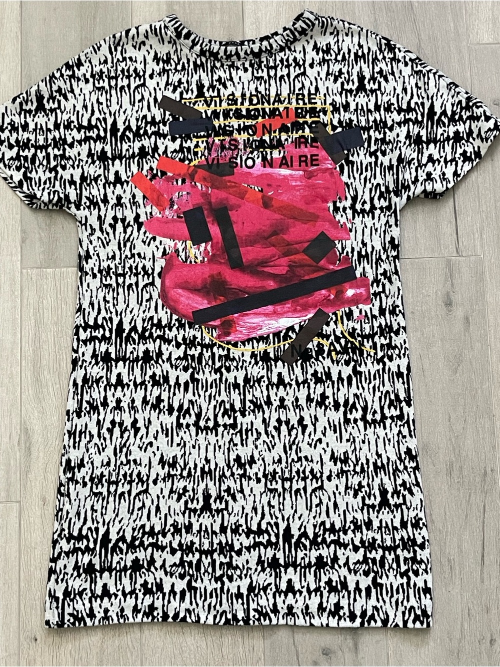 Zara Graphic Print Knit T-Shirt Dress Size S | Black Off white  Abstract Print